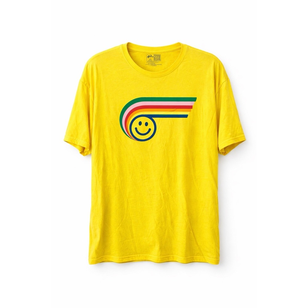Phluid Project Rainbow Smiley Tee XL Yellow Pride Graphic T Shirt NWT